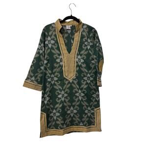 Sheridan French Green Gold Geometric Tunic Dress Size Small